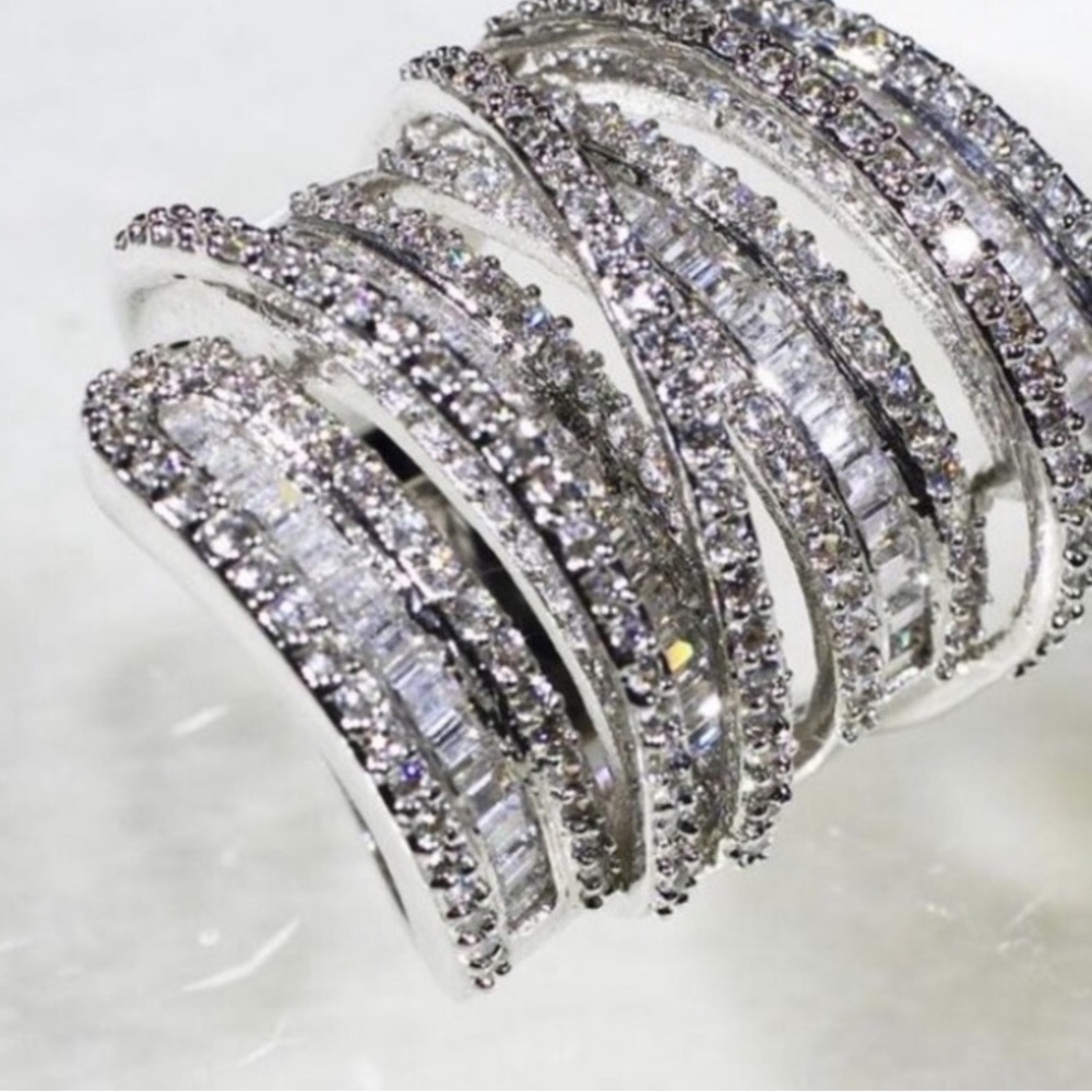 Silver Crystal Multi-Row Statement Ring - Women J… - image 4